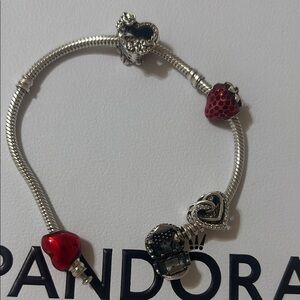 Pandora Silver Bracelet with Red Heart Accents